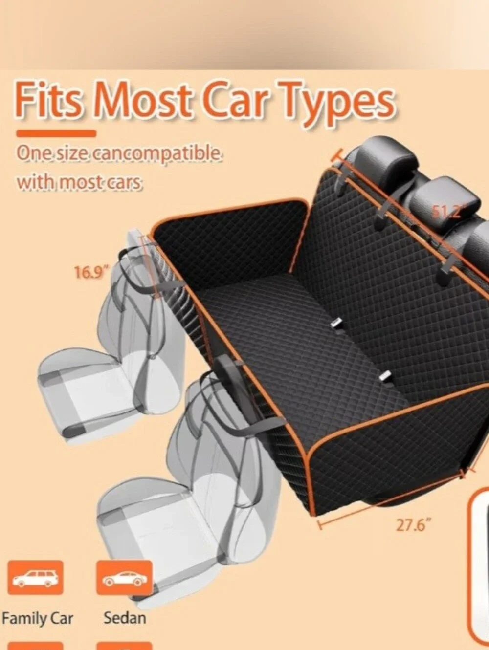 Black Quilted Dog Car Seat Cover - Waterproof Back Seat Protector